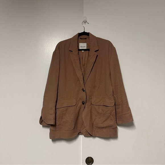 Madewell Larsen Tan Gauze Cotton & Linen Relaxed Blazer Size Medium - Picture 2 of 8